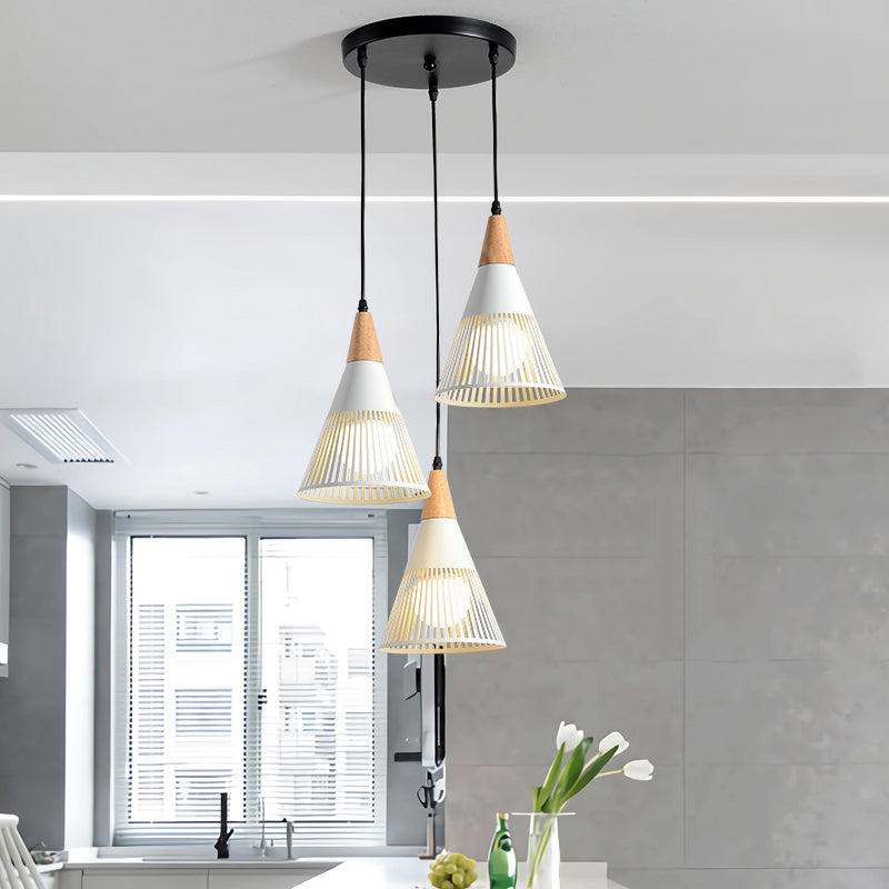 Round/Linear Hanging Pendant Light Nordic Metal 3 Heads Black/Grey/White Multi Light Ceiling Light with Torchlight/Cone Shade Clearhalo 'Ceiling Lights' 'Pendant Lights' 'Pendants' Lighting' 1910244