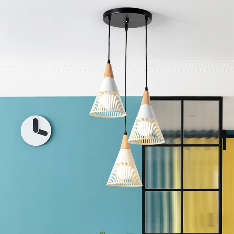 Round/Linear Hanging Pendant Light Nordic Metal 3 Heads Black/Grey/White Multi Light Ceiling Light with Torchlight/Cone Shade Clearhalo 'Ceiling Lights' 'Pendant Lights' 'Pendants' Lighting' 1910245