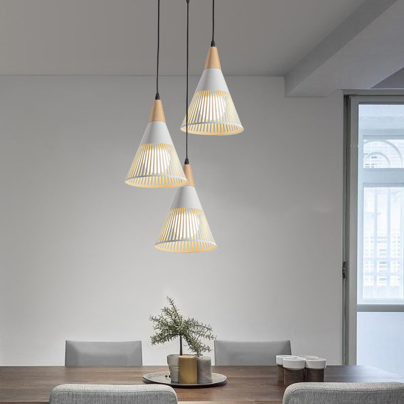 Round/Linear Hanging Pendant Light Nordic Metal 3 Heads Black/Grey/White Multi Light Ceiling Light with Torchlight/Cone Shade Clearhalo 'Ceiling Lights' 'Pendant Lights' 'Pendants' Lighting' 1910246