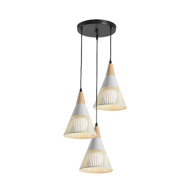 Round/Linear Hanging Pendant Light Nordic Metal 3 Heads Black/Grey/White Multi Light Ceiling Light with Torchlight/Cone Shade Clearhalo 'Ceiling Lights' 'Pendant Lights' 'Pendants' Lighting' 1910247