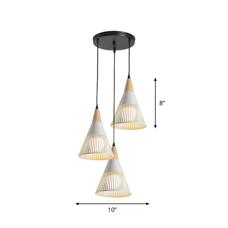 Round/Linear Hanging Pendant Light Nordic Metal 3 Heads Black/Grey/White Multi Light Ceiling Light with Torchlight/Cone Shade Clearhalo 'Ceiling Lights' 'Pendant Lights' 'Pendants' Lighting' 1910248