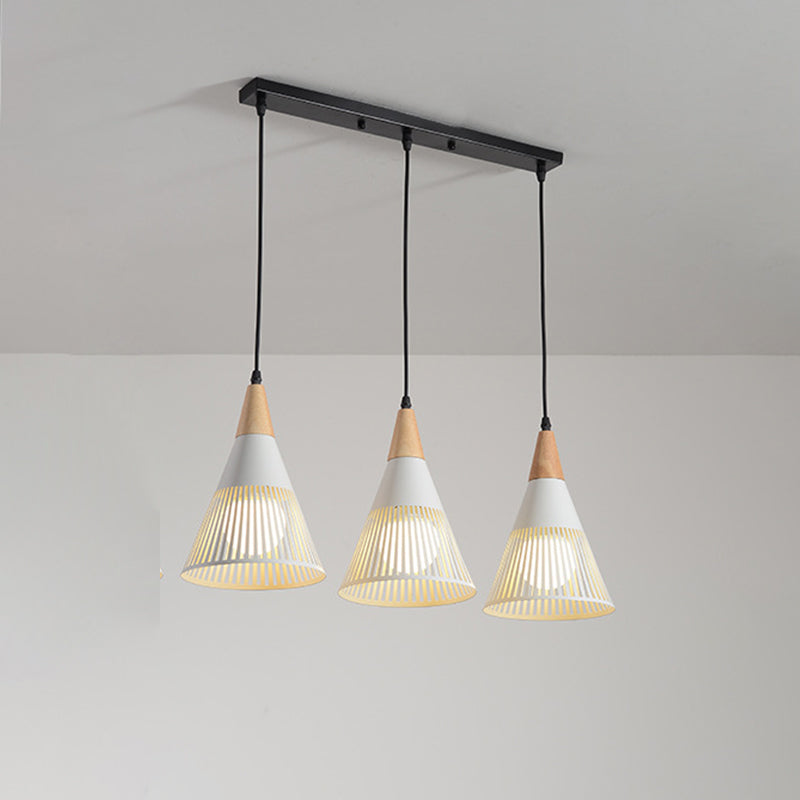 Round/Linear Hanging Pendant Light Nordic Metal 3 Heads Black/Grey/White Multi Light Ceiling Light with Torchlight/Cone Shade Clearhalo 'Ceiling Lights' 'Pendant Lights' 'Pendants' Lighting' 1910249