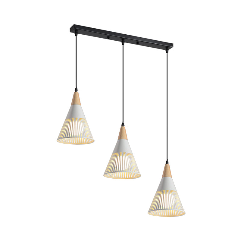 Round/Linear Hanging Pendant Light Nordic Metal 3 Heads Black/Grey/White Multi Light Ceiling Light with Torchlight/Cone Shade Clearhalo 'Ceiling Lights' 'Pendant Lights' 'Pendants' Lighting' 1910250