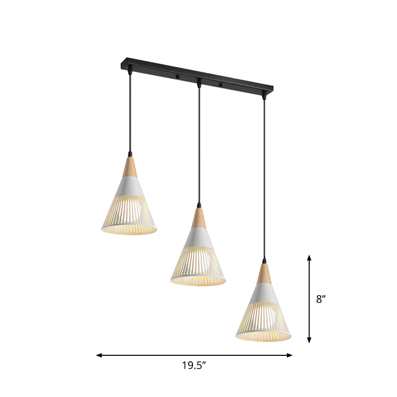 Round/Linear Hanging Pendant Light Nordic Metal 3 Heads Black/Grey/White Multi Light Ceiling Light with Torchlight/Cone Shade Clearhalo 'Ceiling Lights' 'Pendant Lights' 'Pendants' Lighting' 1910251