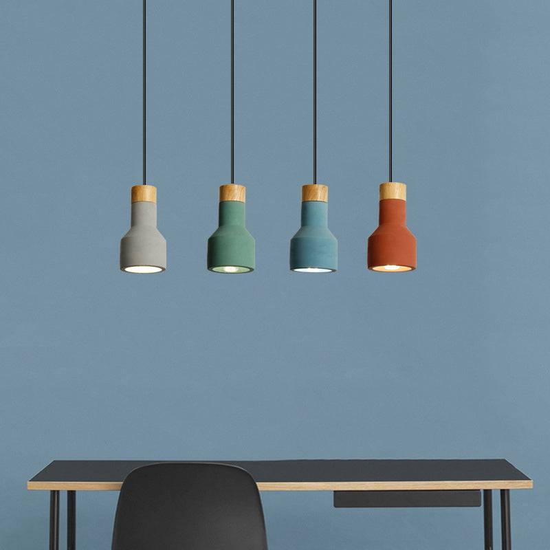 Mini Jar Shaped Cement Drop Pendant Macaron Single Green/Grey/Blue and Wood Pendulum Light for Kitchen Bar Clearhalo 'Ceiling Lights' 'Pendant Lights' 'Pendants' Lighting' 1910260