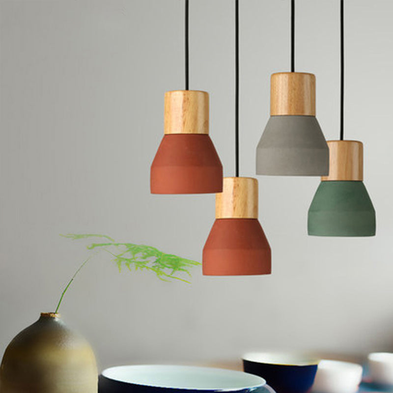 Cement Bottle Small Hanging Lamp Macaron Single Red/Grey/Green Ceiling Pendant Light with Wood Top Clearhalo 'Ceiling Lights' 'Pendant Lights' 'Pendants' Lighting' 1910266