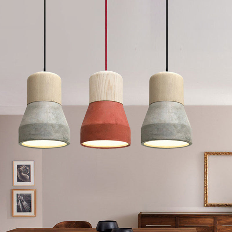 Cement Bottle Small Hanging Lamp Macaron Single Red/Grey/Green Ceiling Pendant Light with Wood Top Clearhalo 'Ceiling Lights' 'Pendant Lights' 'Pendants' Lighting' 1910267