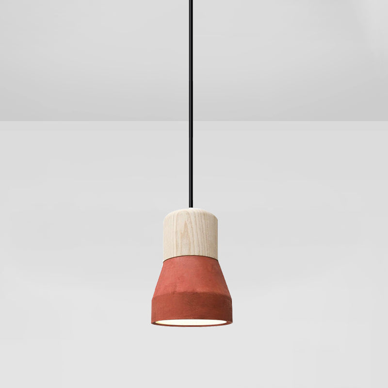 Cement Bottle Small Hanging Lamp Macaron Single Red/Grey/Green Ceiling Pendant Light with Wood Top Clearhalo 'Ceiling Lights' 'Pendant Lights' 'Pendants' Lighting' 1910268