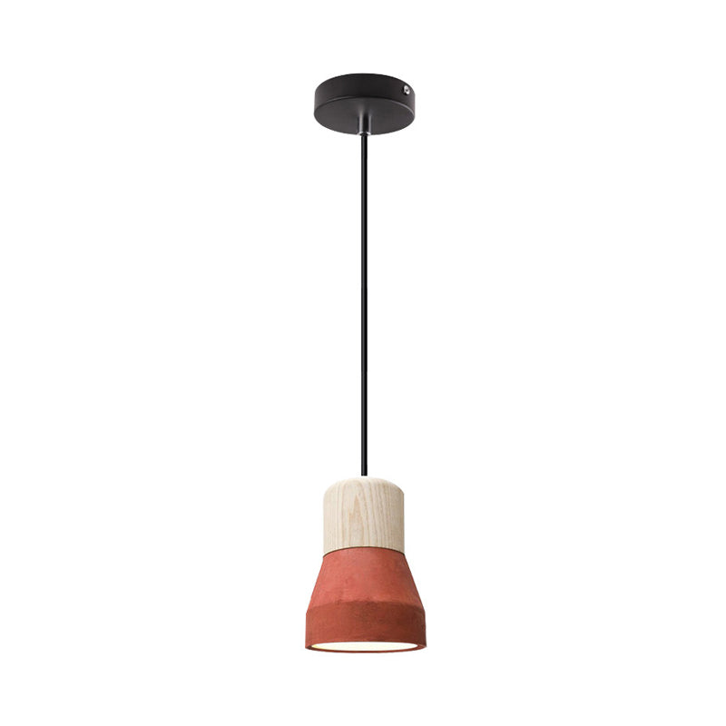Cement Bottle Small Hanging Lamp Macaron Single Red/Grey/Green Ceiling Pendant Light with Wood Top Clearhalo 'Ceiling Lights' 'Pendant Lights' 'Pendants' Lighting' 1910269