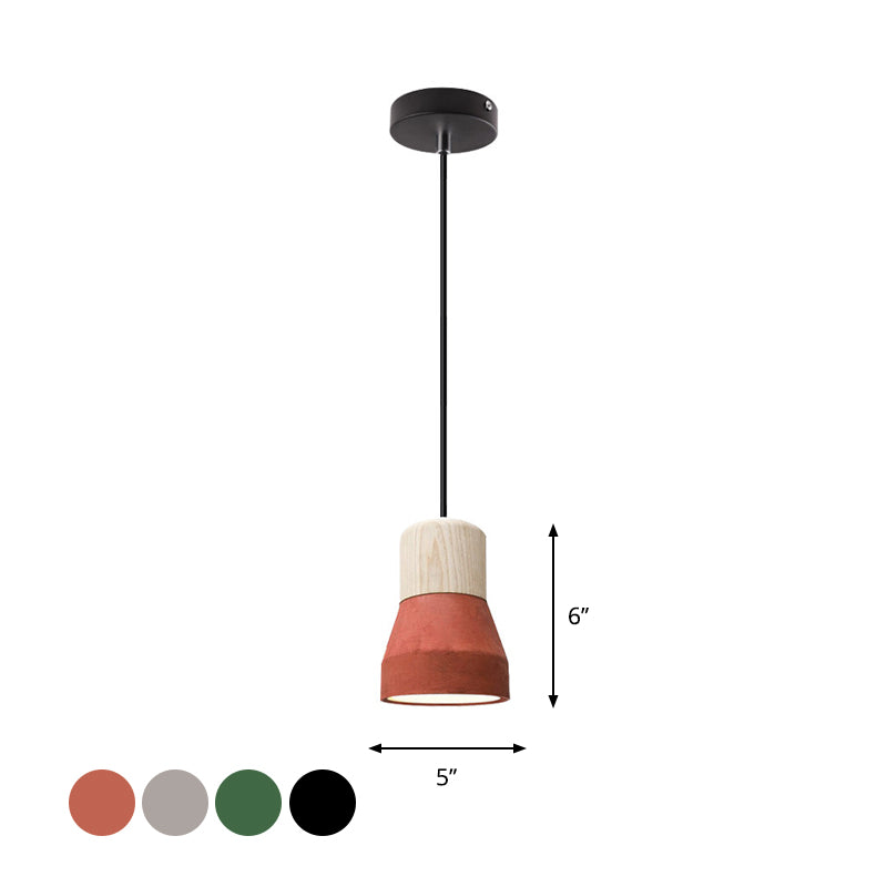 Cement Bottle Small Hanging Lamp Macaron Single Red/Grey/Green Ceiling Pendant Light with Wood Top Clearhalo 'Ceiling Lights' 'Pendant Lights' 'Pendants' Lighting' 1910270