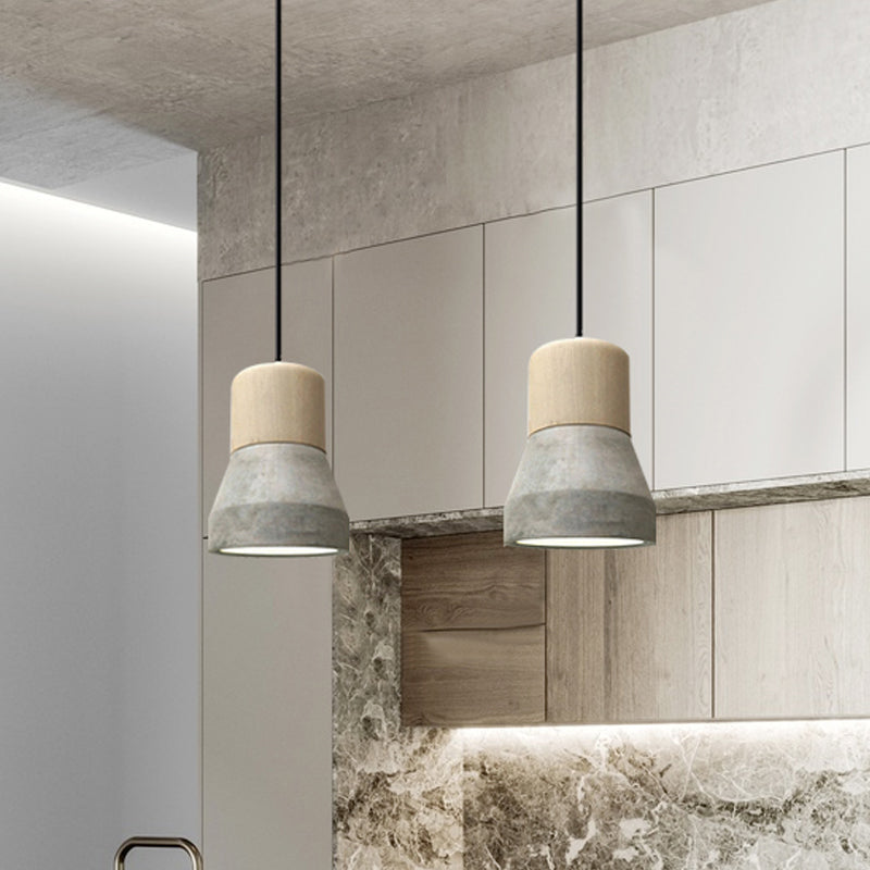 Cement Bottle Small Hanging Lamp Macaron Single Red/Grey/Green Ceiling Pendant Light with Wood Top Clearhalo 'Ceiling Lights' 'Pendant Lights' 'Pendants' Lighting' 1910273
