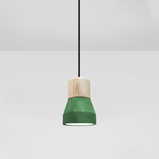 Cement Bottle Small Hanging Lamp Macaron Single Red/Grey/Green Ceiling Pendant Light with Wood Top Clearhalo 'Ceiling Lights' 'Pendant Lights' 'Pendants' Lighting' 1910277