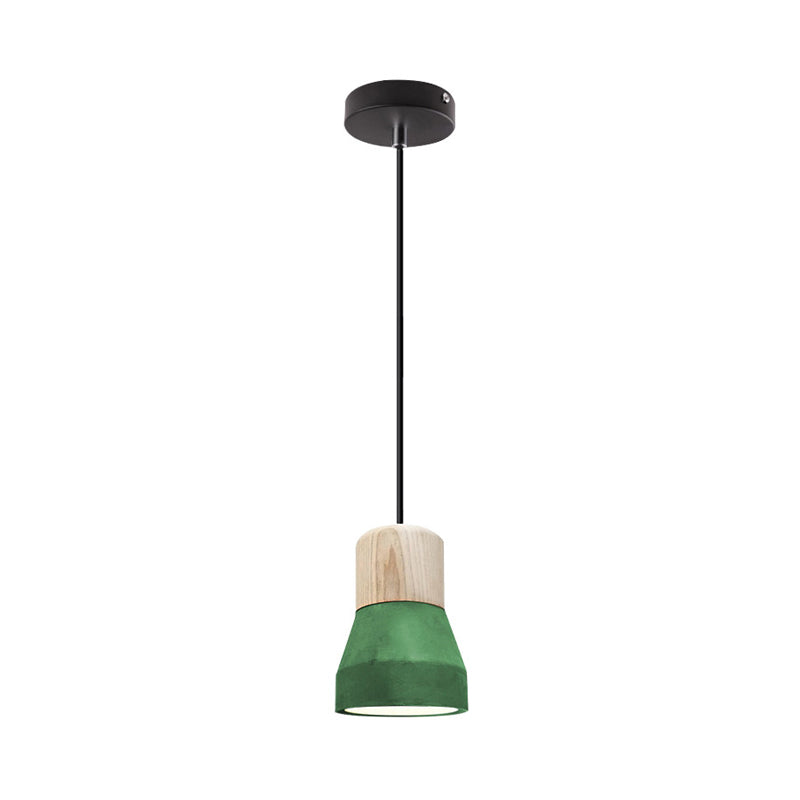 Cement Bottle Small Hanging Lamp Macaron Single Red/Grey/Green Ceiling Pendant Light with Wood Top Clearhalo 'Ceiling Lights' 'Pendant Lights' 'Pendants' Lighting' 1910278