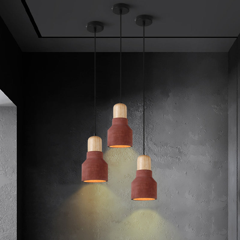 Cement Bottle Small Hanging Lamp Macaron Single Red/Grey/Green Ceiling Pendant Light with Wood Top Clearhalo 'Ceiling Lights' 'Pendant Lights' 'Pendants' Lighting' 1910283