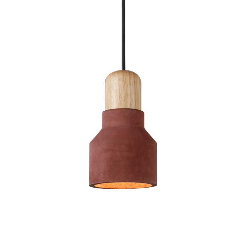 Cement Bottle Small Hanging Lamp Macaron Single Red/Grey/Green Ceiling Pendant Light with Wood Top Clearhalo 'Ceiling Lights' 'Pendant Lights' 'Pendants' Lighting' 1910285