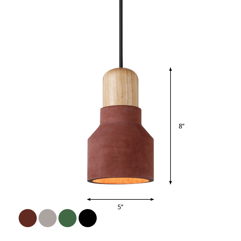 Cement Bottle Small Hanging Lamp Macaron Single Red/Grey/Green Ceiling Pendant Light with Wood Top Clearhalo 'Ceiling Lights' 'Pendant Lights' 'Pendants' Lighting' 1910286