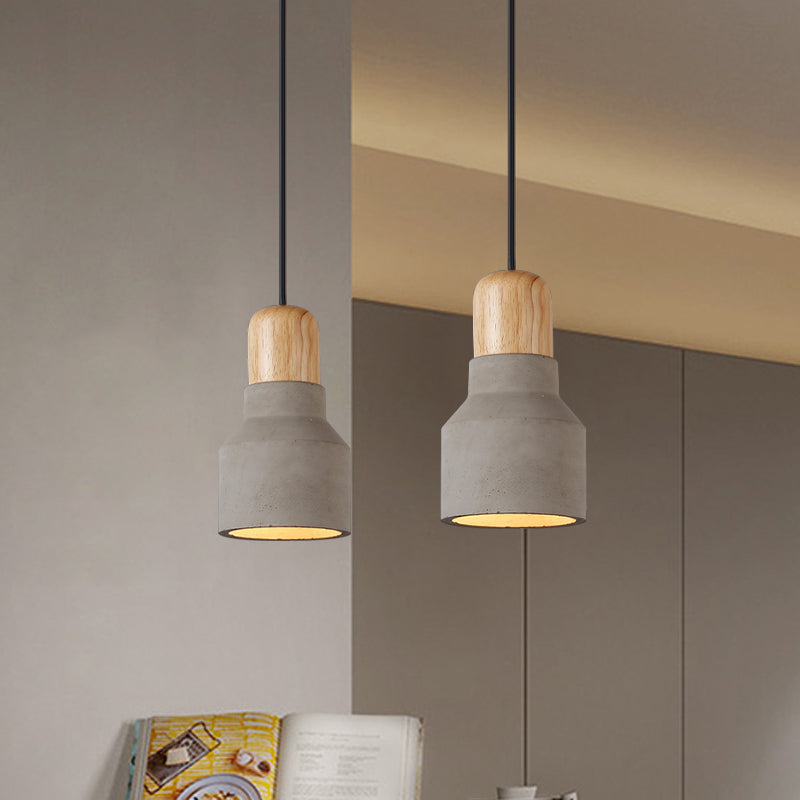 Cement Bottle Small Hanging Lamp Macaron Single Red/Grey/Green Ceiling Pendant Light with Wood Top Clearhalo 'Ceiling Lights' 'Pendant Lights' 'Pendants' Lighting' 1910287