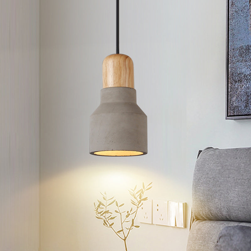Cement Bottle Small Hanging Lamp Macaron Single Red/Grey/Green Ceiling Pendant Light with Wood Top Clearhalo 'Ceiling Lights' 'Pendant Lights' 'Pendants' Lighting' 1910288