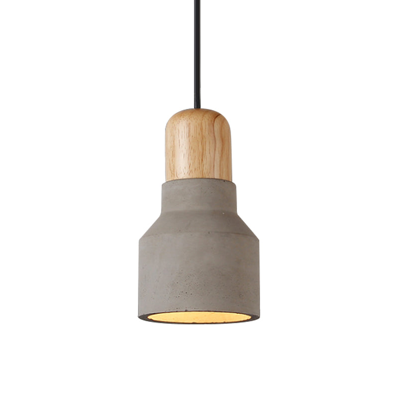 Cement Bottle Small Hanging Lamp Macaron Single Red/Grey/Green Ceiling Pendant Light with Wood Top Clearhalo 'Ceiling Lights' 'Pendant Lights' 'Pendants' Lighting' 1910289