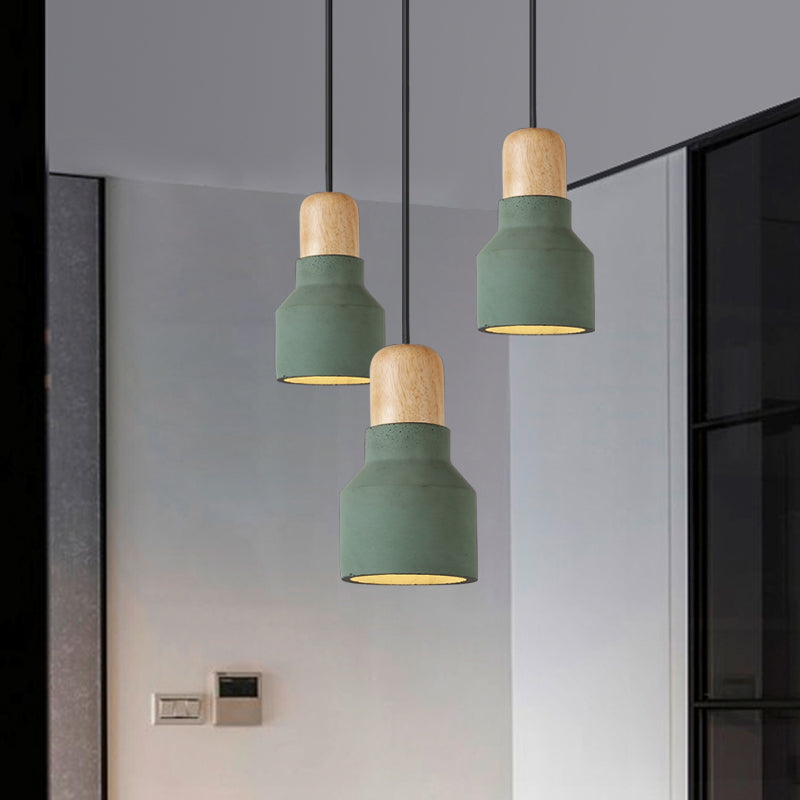 Cement Bottle Small Hanging Lamp Macaron Single Red/Grey/Green Ceiling Pendant Light with Wood Top Clearhalo 'Ceiling Lights' 'Pendant Lights' 'Pendants' Lighting' 1910291