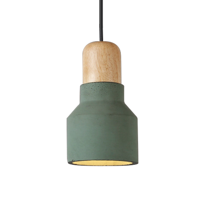 Cement Bottle Small Hanging Lamp Macaron Single Red/Grey/Green Ceiling Pendant Light with Wood Top Clearhalo 'Ceiling Lights' 'Pendant Lights' 'Pendants' Lighting' 1910292