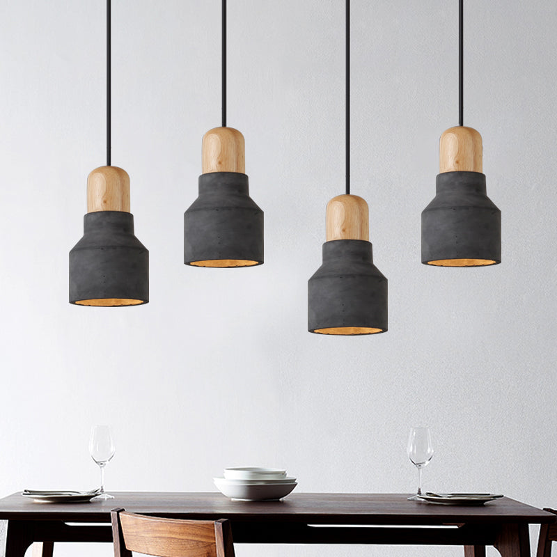 Cement Bottle Small Hanging Lamp Macaron Single Red/Grey/Green Ceiling Pendant Light with Wood Top Black B Clearhalo 'Ceiling Lights' 'Pendant Lights' 'Pendants' Lighting' 1910293_ad331154-f191-46da-b223-beedd6b01422