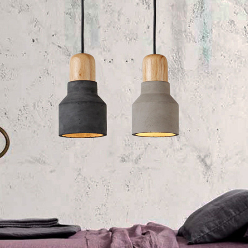 Cement Bottle Small Hanging Lamp Macaron Single Red/Grey/Green Ceiling Pendant Light with Wood Top Clearhalo 'Ceiling Lights' 'Pendant Lights' 'Pendants' Lighting' 1910294