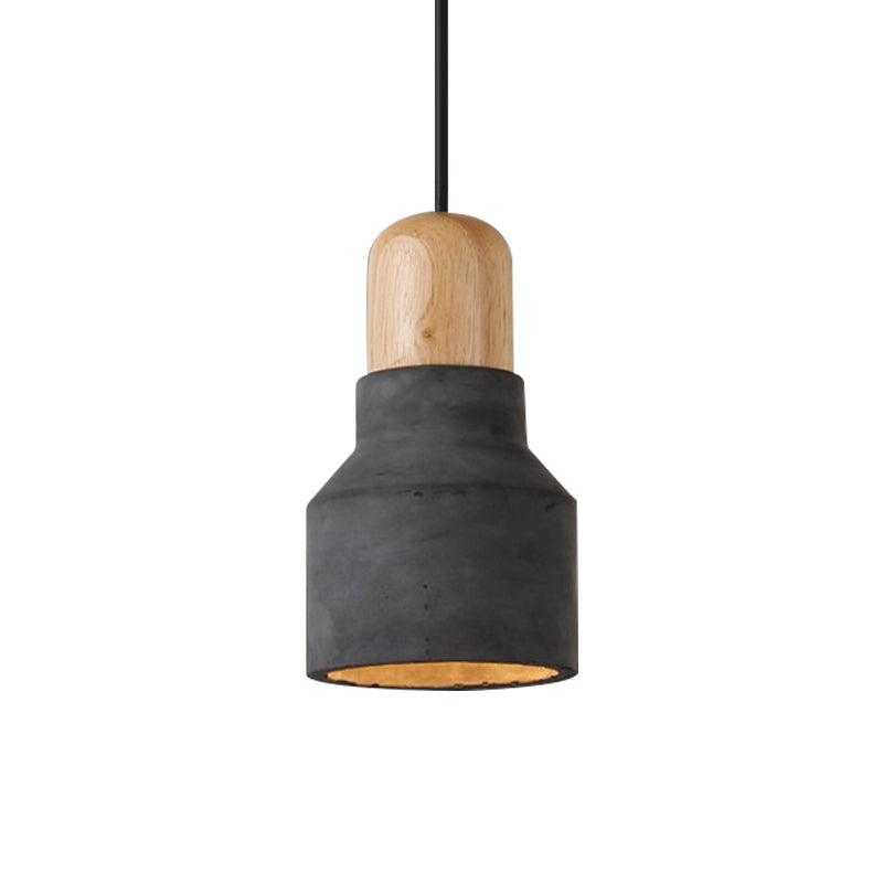 Cement Bottle Small Hanging Lamp Macaron Single Red/Grey/Green Ceiling Pendant Light with Wood Top Clearhalo 'Ceiling Lights' 'Pendant Lights' 'Pendants' Lighting' 1910295