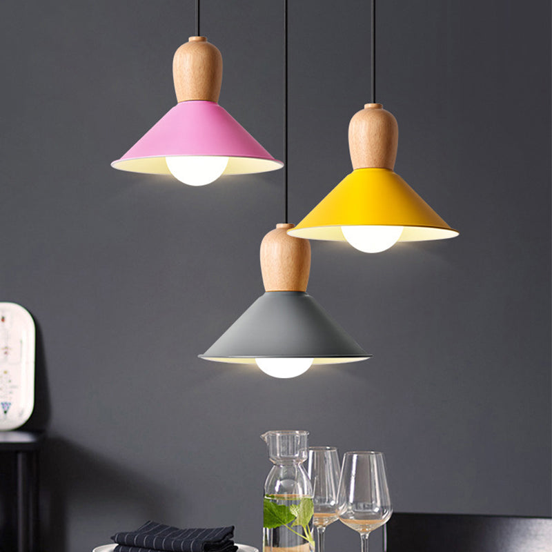 1 Bulb Kitchen Dinette Drop Lamp Macaron Pink Pendant Ceiling Light with Bottle/Badminton/Cone Metal Shade Clearhalo 'Ceiling Lights' 'Pendant Lights' 'Pendants' Lighting' 1910301