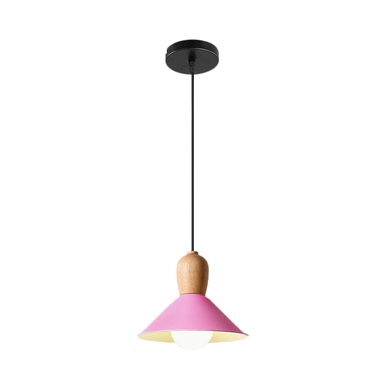 1 Bulb Kitchen Dinette Drop Lamp Macaron Pink Pendant Ceiling Light with Bottle/Badminton/Cone Metal Shade Clearhalo 'Ceiling Lights' 'Pendant Lights' 'Pendants' Lighting' 1910302