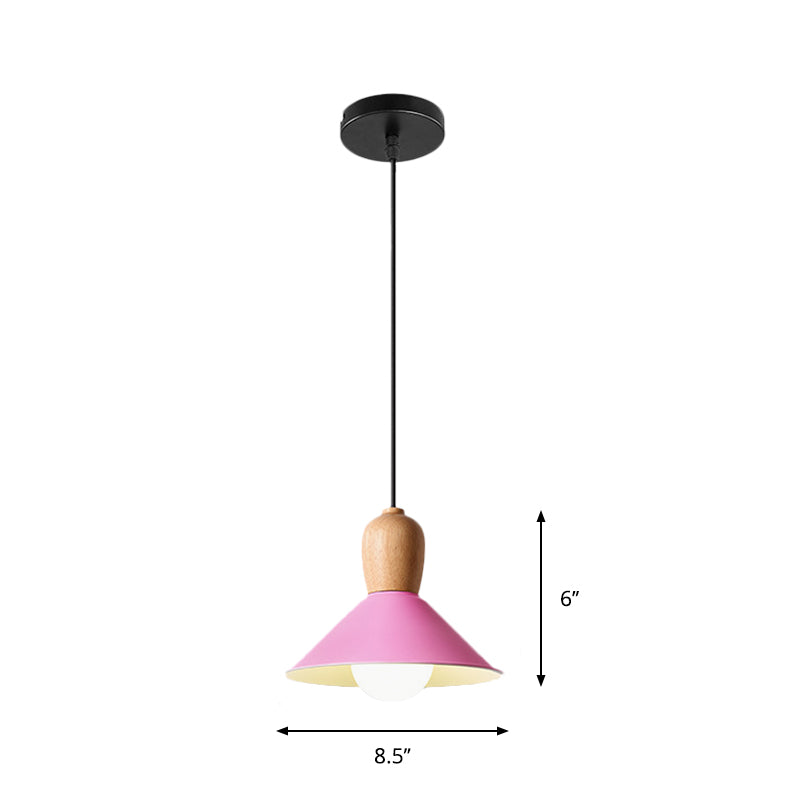 1 Bulb Kitchen Dinette Drop Lamp Macaron Pink Pendant Ceiling Light with Bottle/Badminton/Cone Metal Shade Clearhalo 'Ceiling Lights' 'Pendant Lights' 'Pendants' Lighting' 1910303
