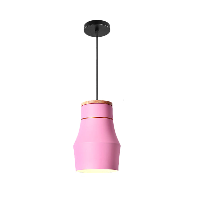 1 Bulb Kitchen Dinette Drop Lamp Macaron Pink Pendant Ceiling Light with Bottle/Badminton/Cone Metal Shade Clearhalo 'Ceiling Lights' 'Pendant Lights' 'Pendants' Lighting' 1910304