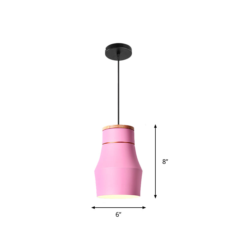 1 Bulb Kitchen Dinette Drop Lamp Macaron Pink Pendant Ceiling Light with Bottle/Badminton/Cone Metal Shade Clearhalo 'Ceiling Lights' 'Pendant Lights' 'Pendants' Lighting' 1910305