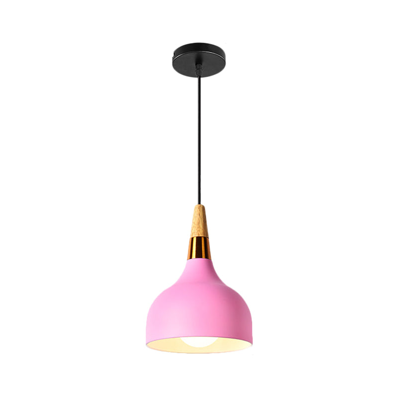 1 Bulb Kitchen Dinette Drop Lamp Macaron Pink Pendant Ceiling Light with Bottle/Badminton/Cone Metal Shade Clearhalo 'Ceiling Lights' 'Pendant Lights' 'Pendants' Lighting' 1910308