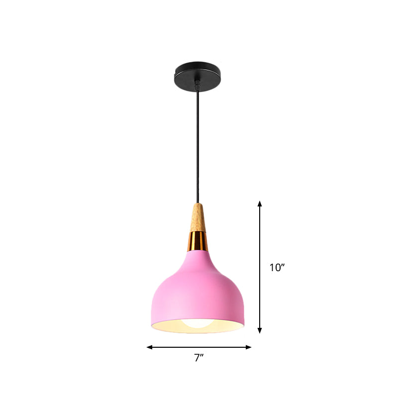 1 Bulb Kitchen Dinette Drop Lamp Macaron Pink Pendant Ceiling Light with Bottle/Badminton/Cone Metal Shade Clearhalo 'Ceiling Lights' 'Pendant Lights' 'Pendants' Lighting' 1910309