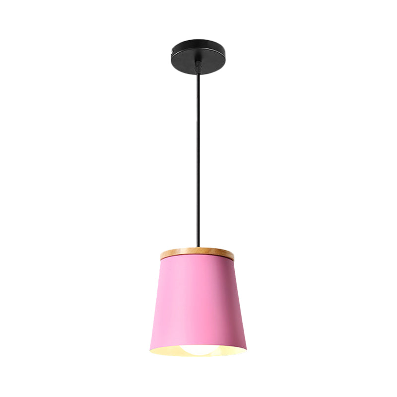 1 Bulb Kitchen Dinette Drop Lamp Macaron Pink Pendant Ceiling Light with Bottle/Badminton/Cone Metal Shade Clearhalo 'Ceiling Lights' 'Pendant Lights' 'Pendants' Lighting' 1910310