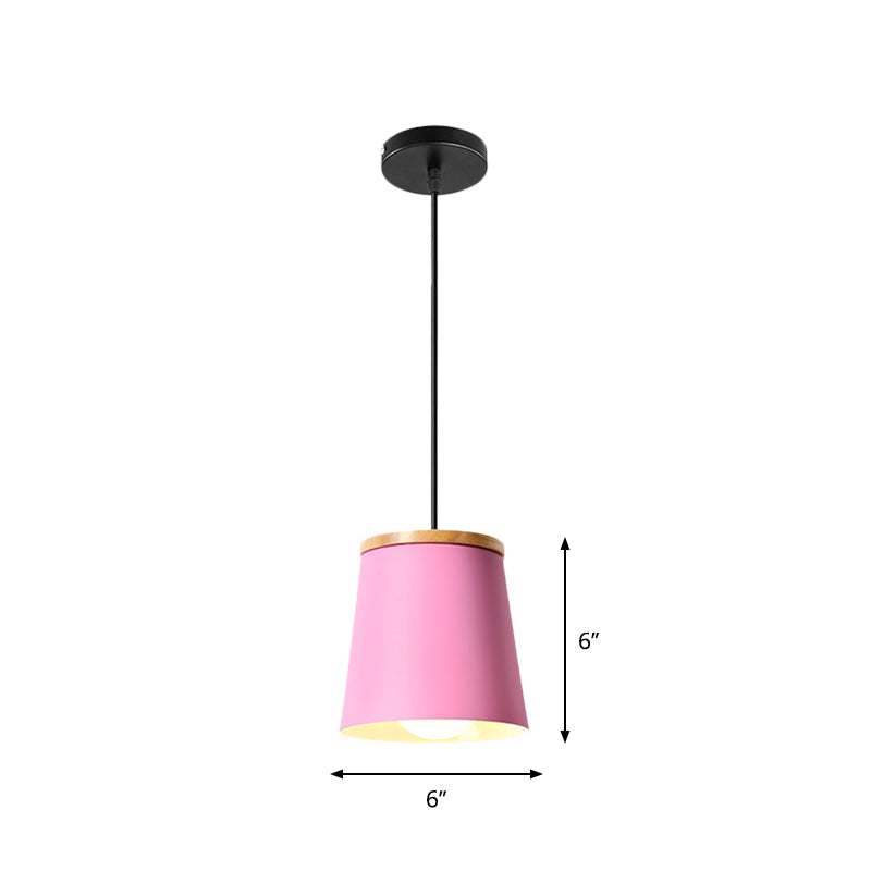 1 Bulb Kitchen Dinette Drop Lamp Macaron Pink Pendant Ceiling Light with Bottle/Badminton/Cone Metal Shade Clearhalo 'Ceiling Lights' 'Pendant Lights' 'Pendants' Lighting' 1910311