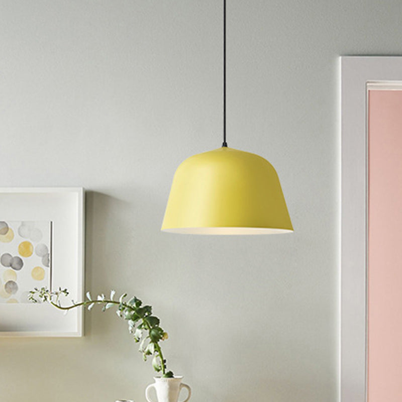 Macaron Single-Bulb Drop Pendant Pink/Grey/Green Bowl Pendulum Light with Iron Shade, 10"/12.5" Width Clearhalo 'Ceiling Lights' 'Pendant Lights' 'Pendants' Lighting' 1910323