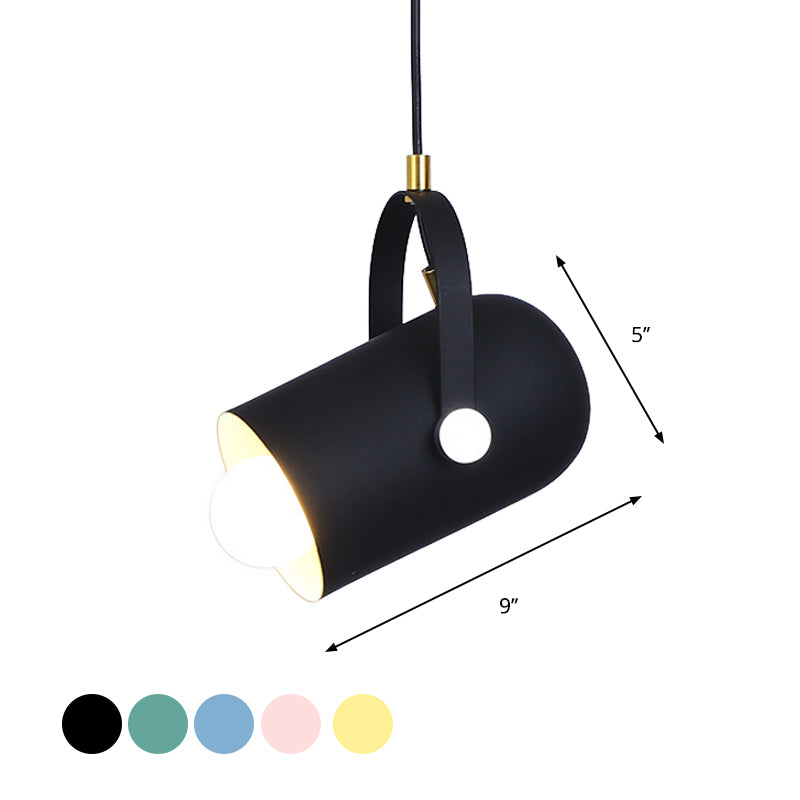 1-Light Clothing Store Pendant Lighting Macaron Blue/Pink/Black Handled Suspension Light with Cloche Aluminum Shade Clearhalo 'Ceiling Lights' 'Pendant Lights' 'Pendants' Lighting' 1910333