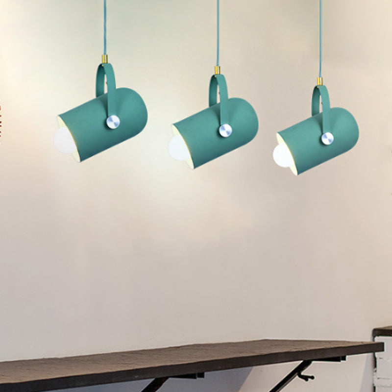 1-Light Clothing Store Pendant Lighting Macaron Blue/Pink/Black Handled Suspension Light with Cloche Aluminum Shade Clearhalo 'Ceiling Lights' 'Pendant Lights' 'Pendants' Lighting' 1910334