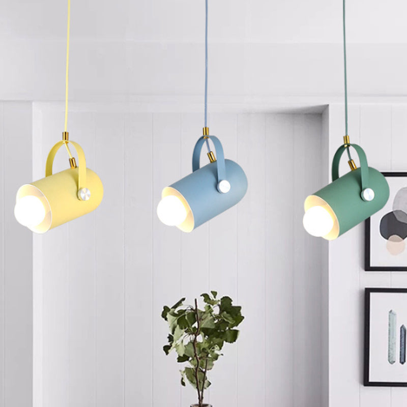 1-Light Clothing Store Pendant Lighting Macaron Blue/Pink/Black Handled Suspension Light with Cloche Aluminum Shade Blue Clearhalo 'Ceiling Lights' 'Pendant Lights' 'Pendants' Lighting' 1910336_e5fc9607-cc40-4733-90ec-1fb31085b262