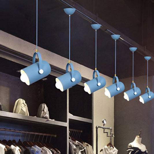1-Light Clothing Store Pendant Lighting Macaron Blue/Pink/Black Handled Suspension Light with Cloche Aluminum Shade Clearhalo 'Ceiling Lights' 'Pendant Lights' 'Pendants' Lighting' 1910337