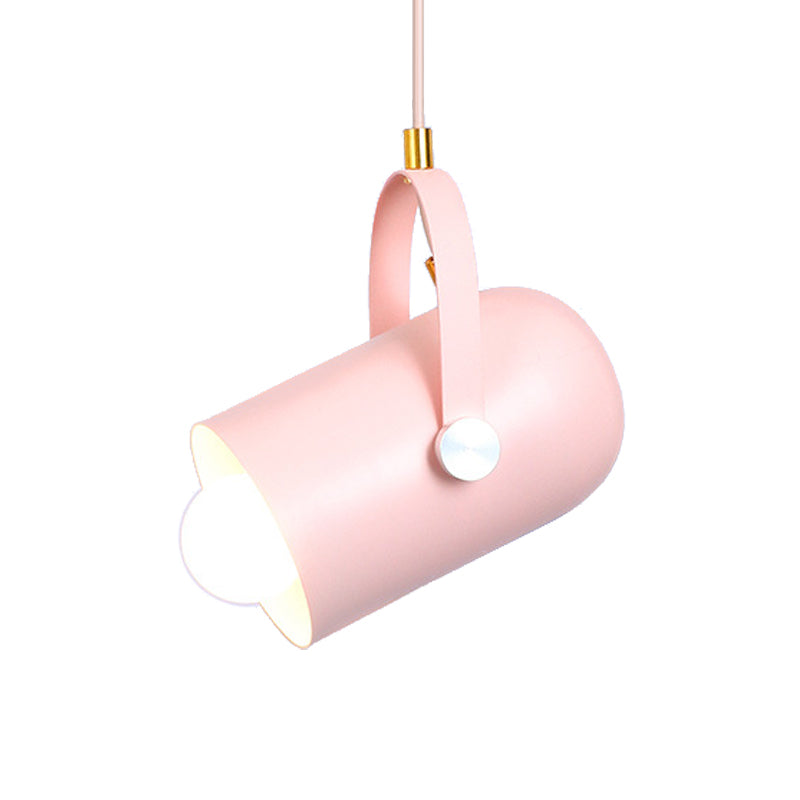 1-Light Clothing Store Pendant Lighting Macaron Blue/Pink/Black Handled Suspension Light with Cloche Aluminum Shade Clearhalo 'Ceiling Lights' 'Pendant Lights' 'Pendants' Lighting' 1910340