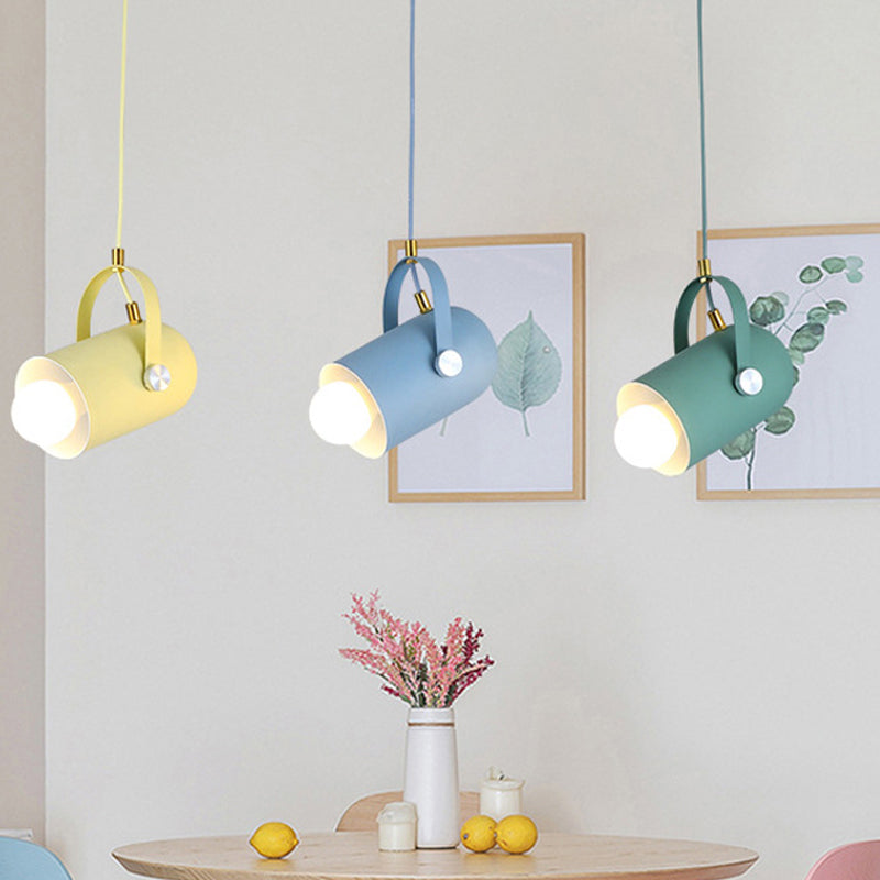 1-Light Clothing Store Pendant Lighting Macaron Blue/Pink/Black Handled Suspension Light with Cloche Aluminum Shade Clearhalo 'Ceiling Lights' 'Pendant Lights' 'Pendants' Lighting' 1910341