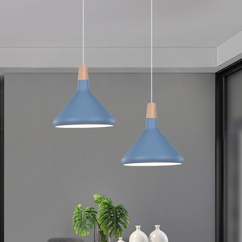 Flask Shaped Pendant Light Macaron Aluminum Single Kitchen Dinette Drop Lamp in Gold/Blue/Pink and Wood Blue Clearhalo 'Ceiling Lights' 'Pendant Lights' 'Pendants' Lighting' 1910432_443b91e7-1d90-4dfc-a9aa-da923b966f3f