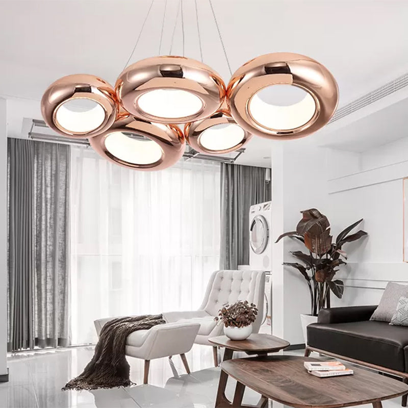 Donut Iron LED Ceiling Lamp Modern 1/3/5 Lights Black/Rose Gold Chandelier Pendant with Adjustable Cords Clearhalo 'Ceiling Lights' 'Chandeliers' 'Modern Chandeliers' 'Modern' Lighting' 1910447