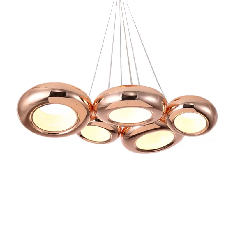 Donut Iron LED Ceiling Lamp Modern 1/3/5 Lights Black/Rose Gold Chandelier Pendant with Adjustable Cords Clearhalo 'Ceiling Lights' 'Chandeliers' 'Modern Chandeliers' 'Modern' Lighting' 1910448