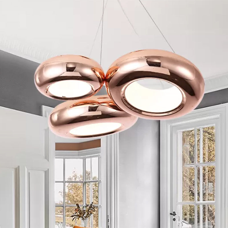 Donut Iron LED Ceiling Lamp Modern 1/3/5 Lights Black/Rose Gold Chandelier Pendant with Adjustable Cords Clearhalo 'Ceiling Lights' 'Chandeliers' 'Modern Chandeliers' 'Modern' Lighting' 1910449