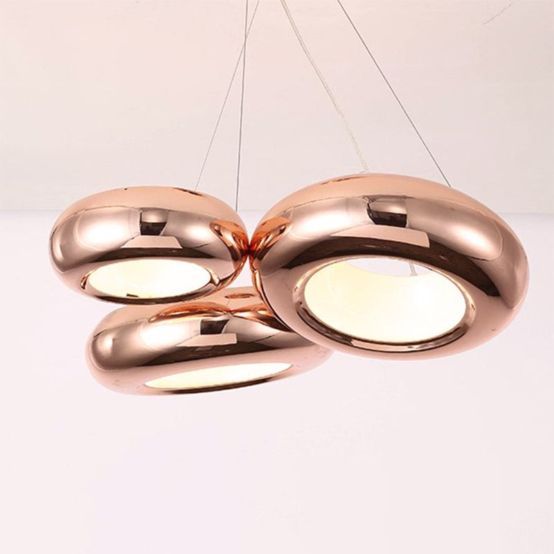 Donut Iron LED Ceiling Lamp Modern 1/3/5 Lights Black/Rose Gold Chandelier Pendant with Adjustable Cords Clearhalo 'Ceiling Lights' 'Chandeliers' 'Modern Chandeliers' 'Modern' Lighting' 1910450