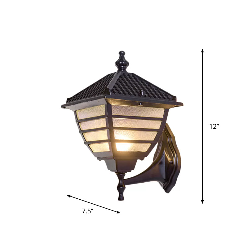 Rustic Lantern Wall Sconce Light Single Bulb Frosted Glass Wall Mounted Lamp in Black Clearhalo 'Wall Lamps & Sconces' 'Wall Lights' Lighting' 1910515